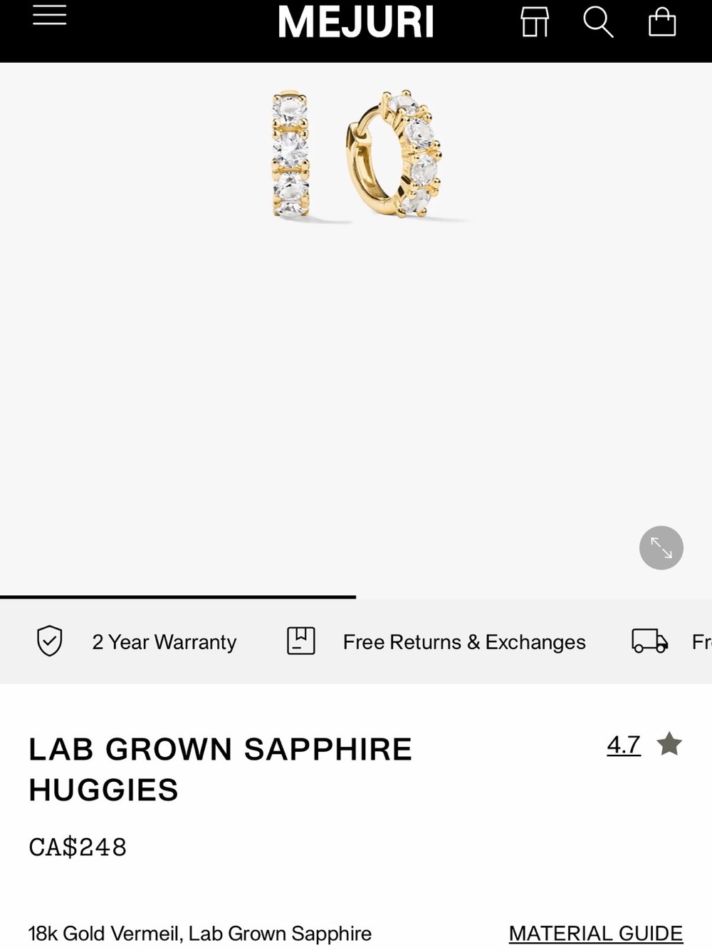 Mejuri lab grown sapphire huggie - 1 only